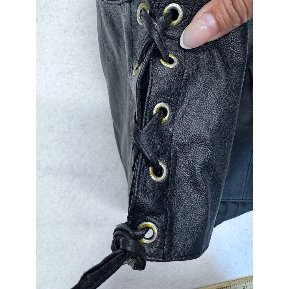 Hot Leathers Womens Black Leather Lace Up Biker Vest Cropped Motorcycle Large